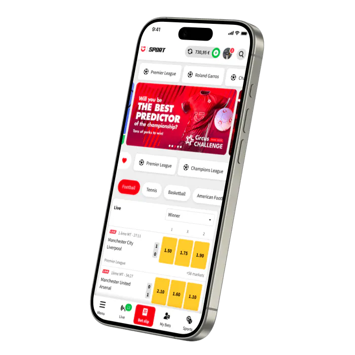 Preview of the Circus Sport app, place sports bets anytime and anywhere from your smartphone