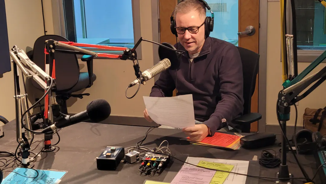 CIRES Executive Director behind the scenes recording at CoOp Radio