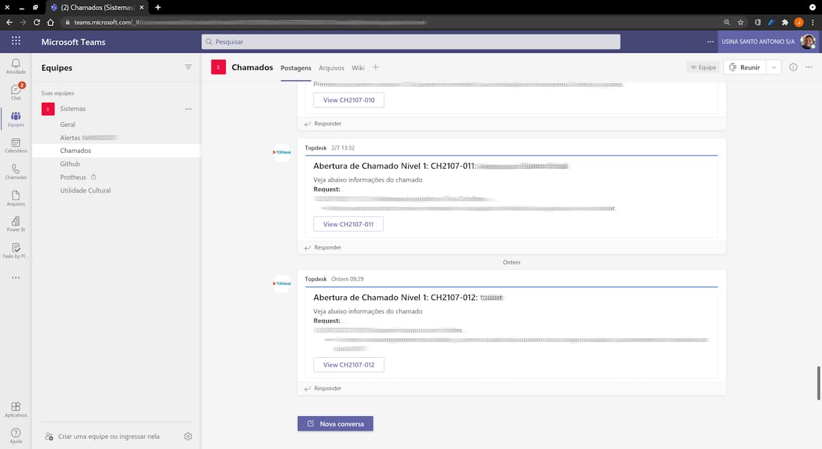 Microsoft Teams incoming Topdesk tickets