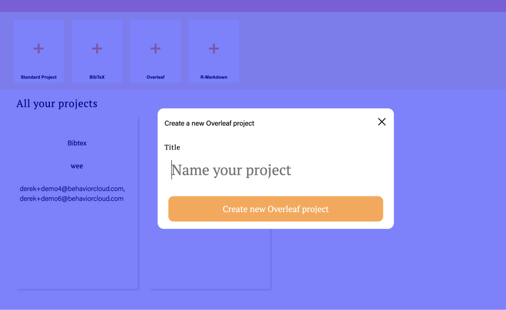 CiteDrive Dashboard - Create a new project screenshot 