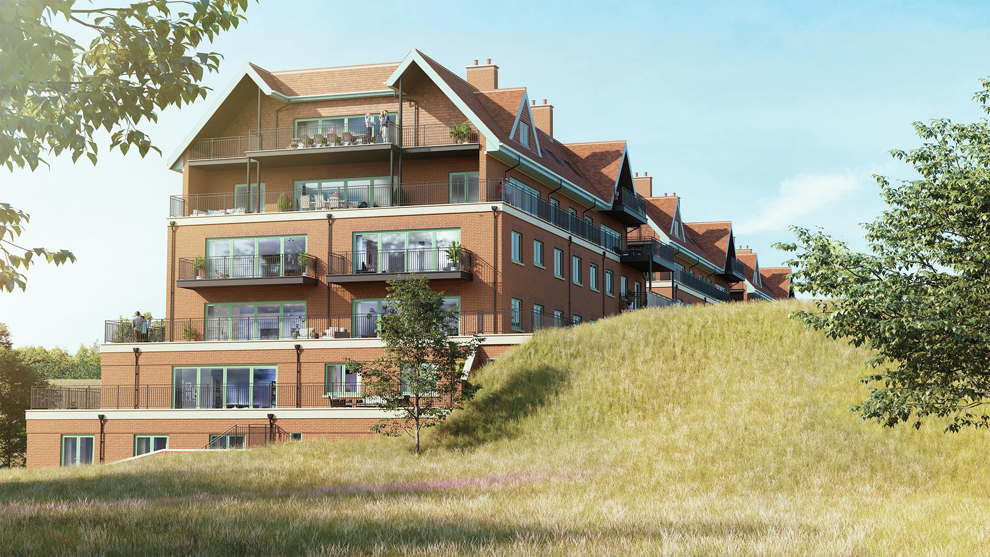 Caption: a painting of a building on a hill