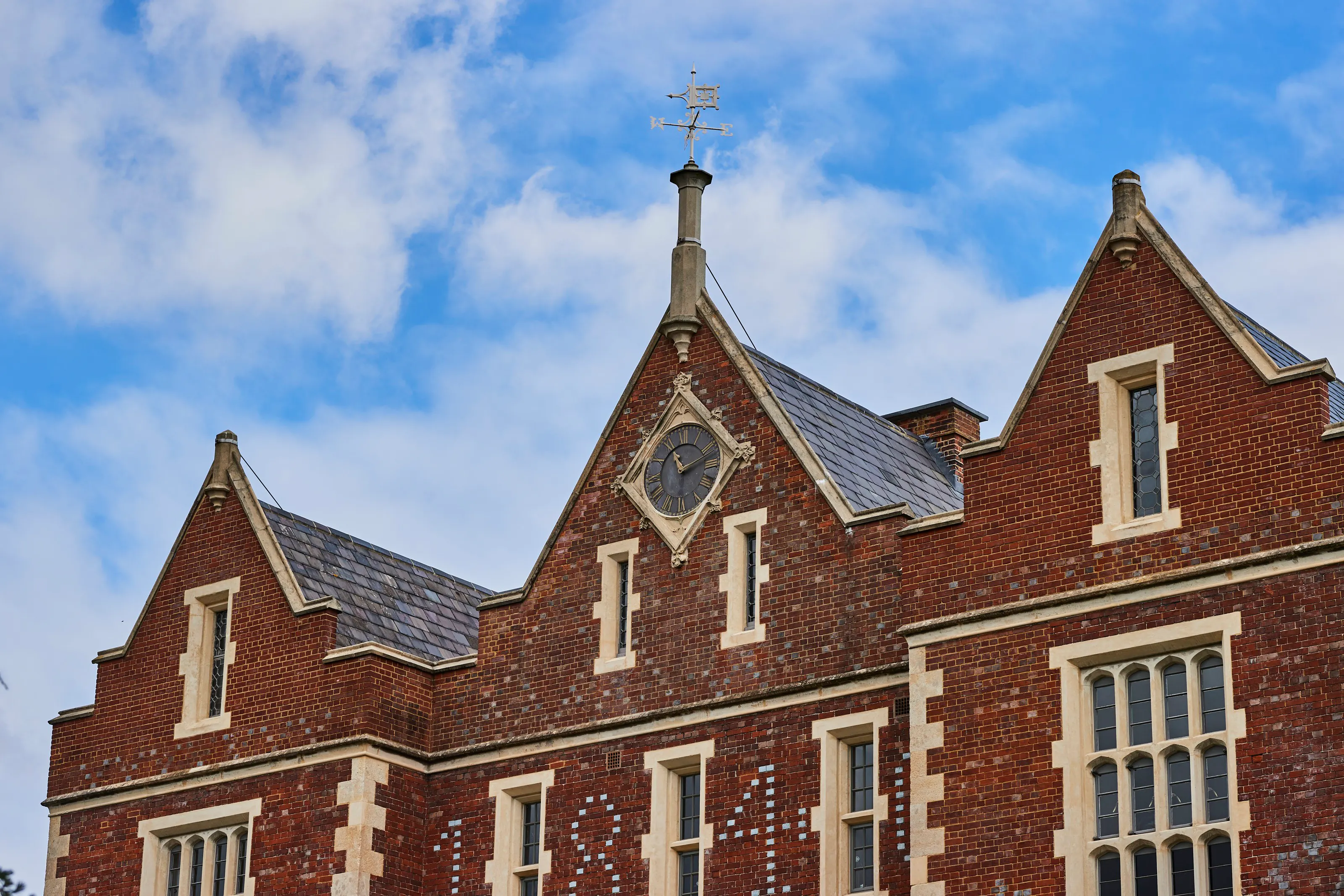 The rooftop of a restored heritage building