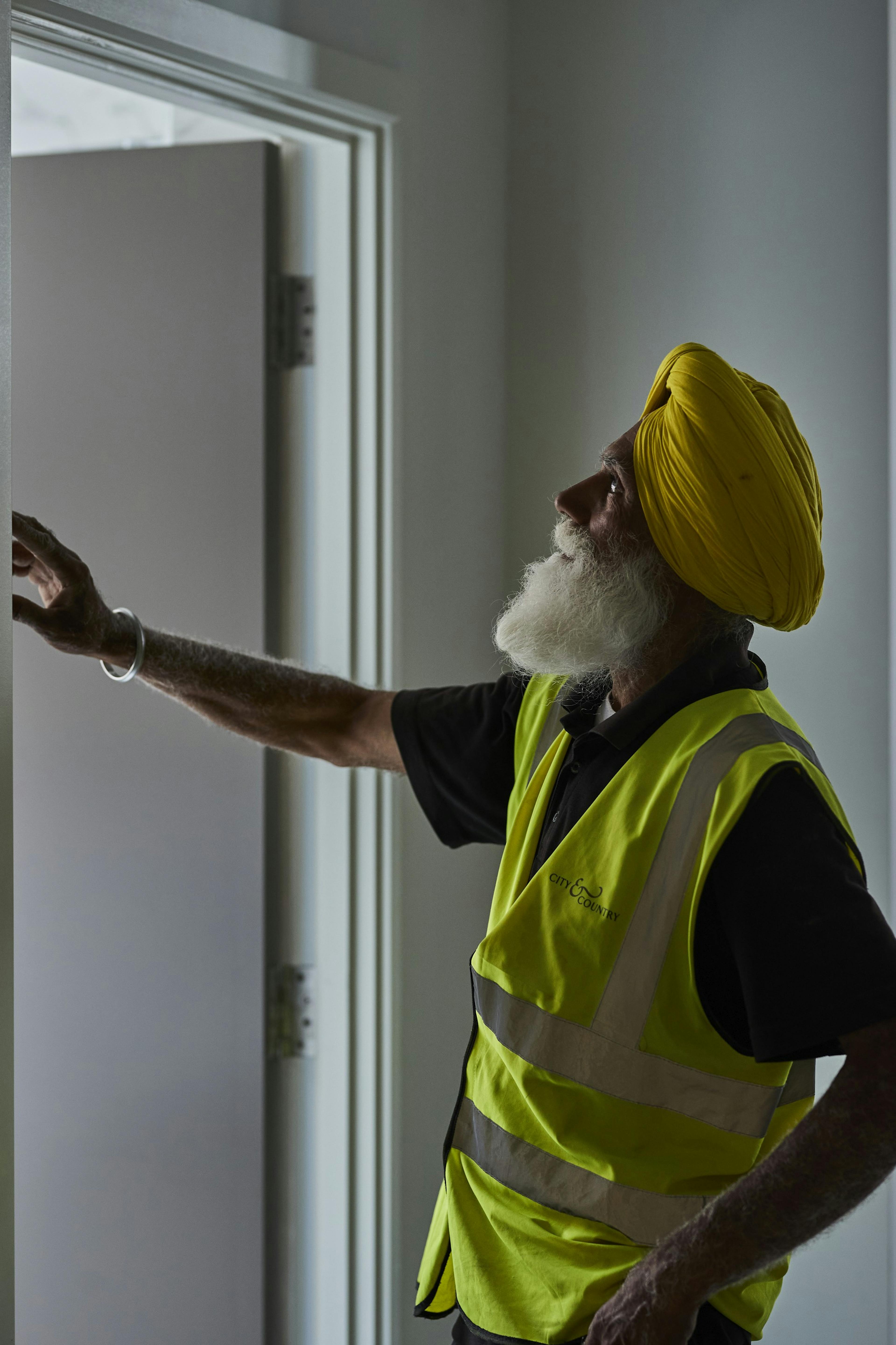 A workman doing an inspection