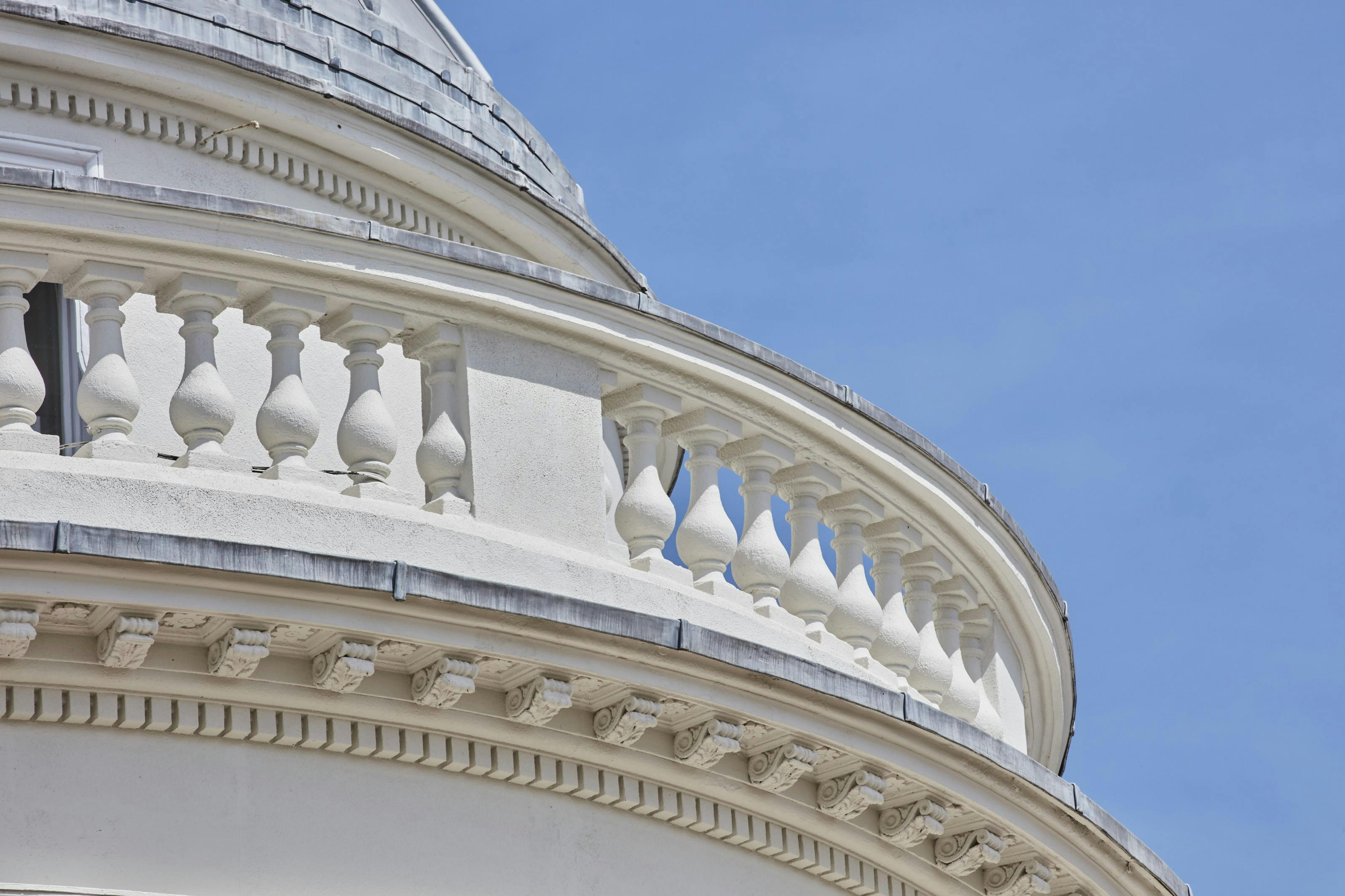 Caption: a close up view of the top of a building