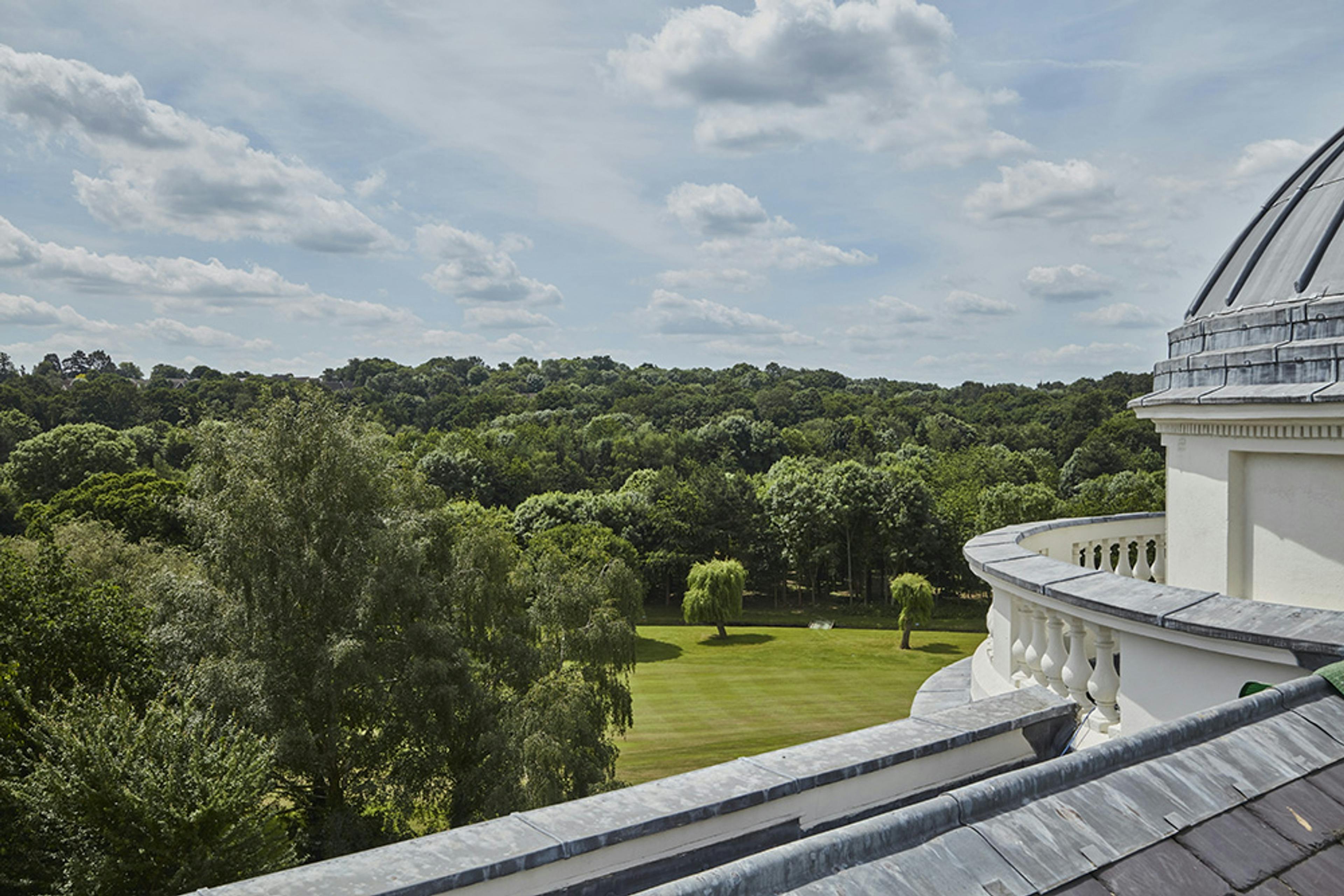 Caption: a view of a large building with a dome on top of it