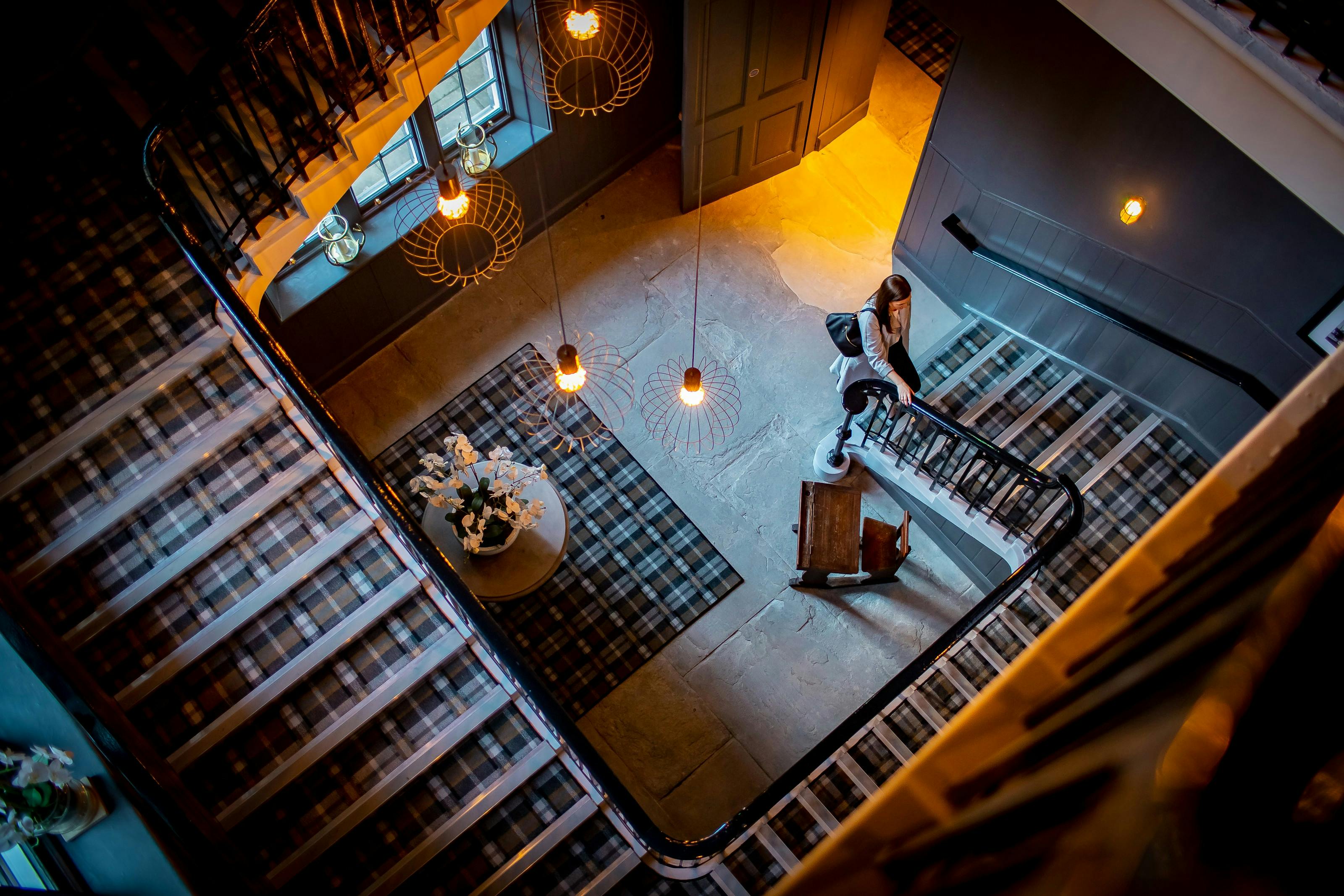 Caption: an overhead view of a living room and dining room