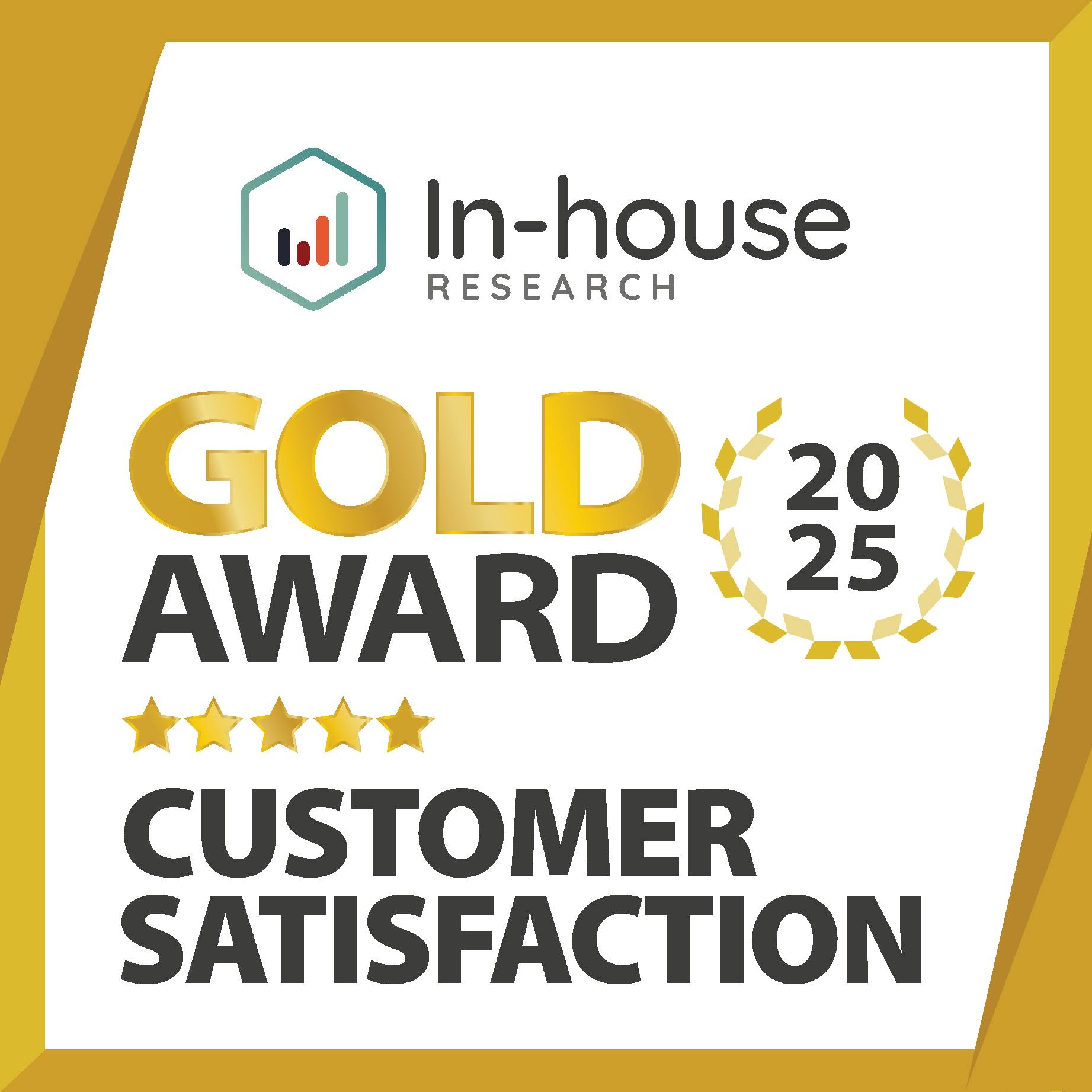 Caption: gold award for customer satisfaction in house research