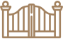 Caption: a wooden gate with lights on top of it