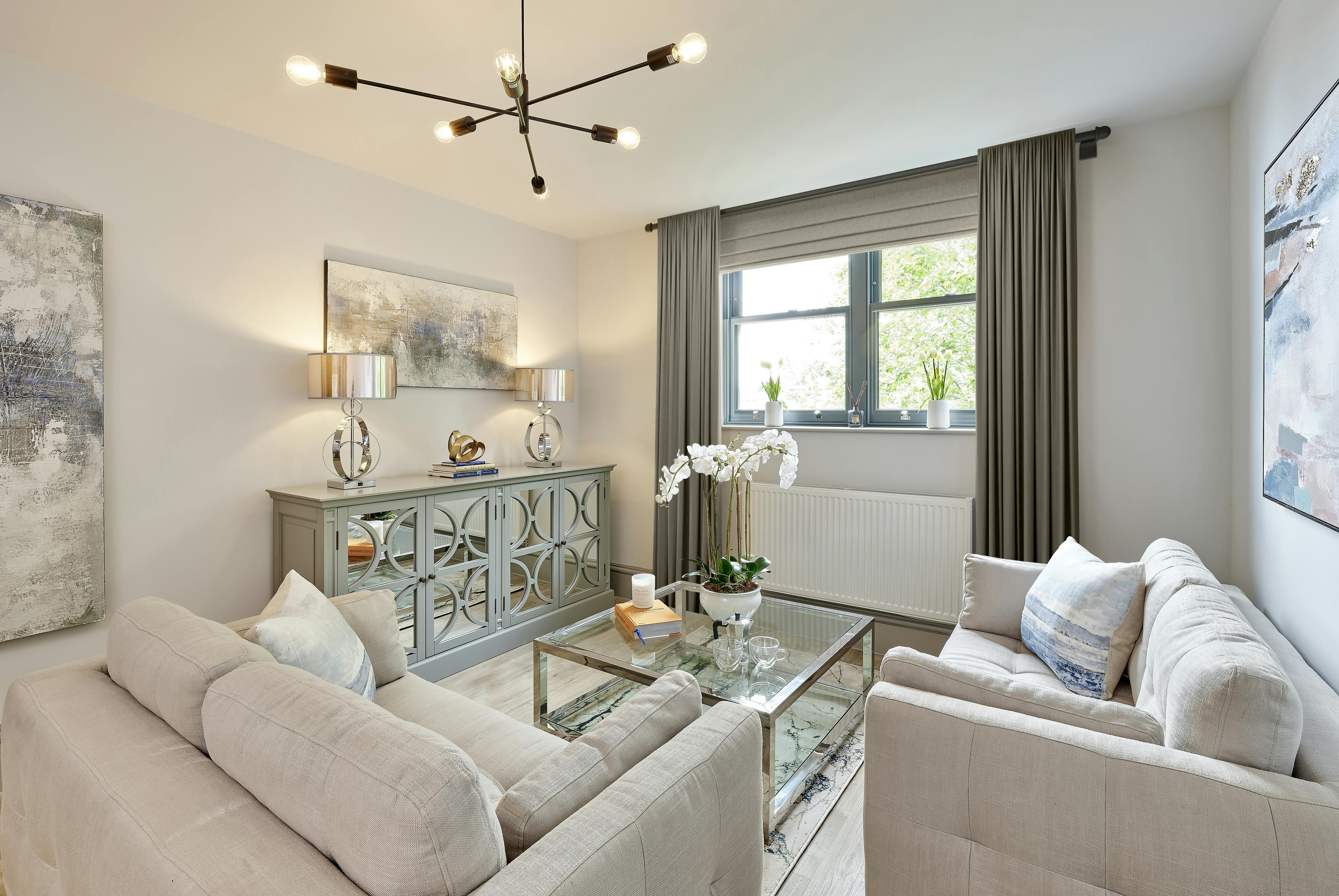 Caption: a living room with two couches and a coffee table