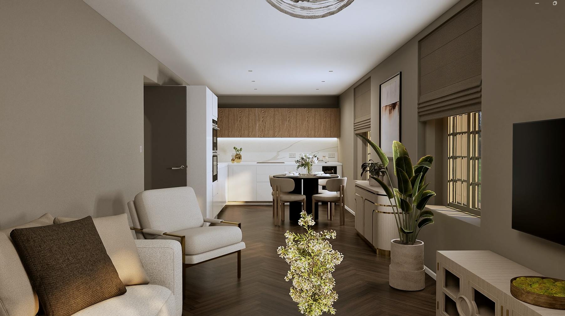 Caption: a living room filled with furniture and a flat screen tv