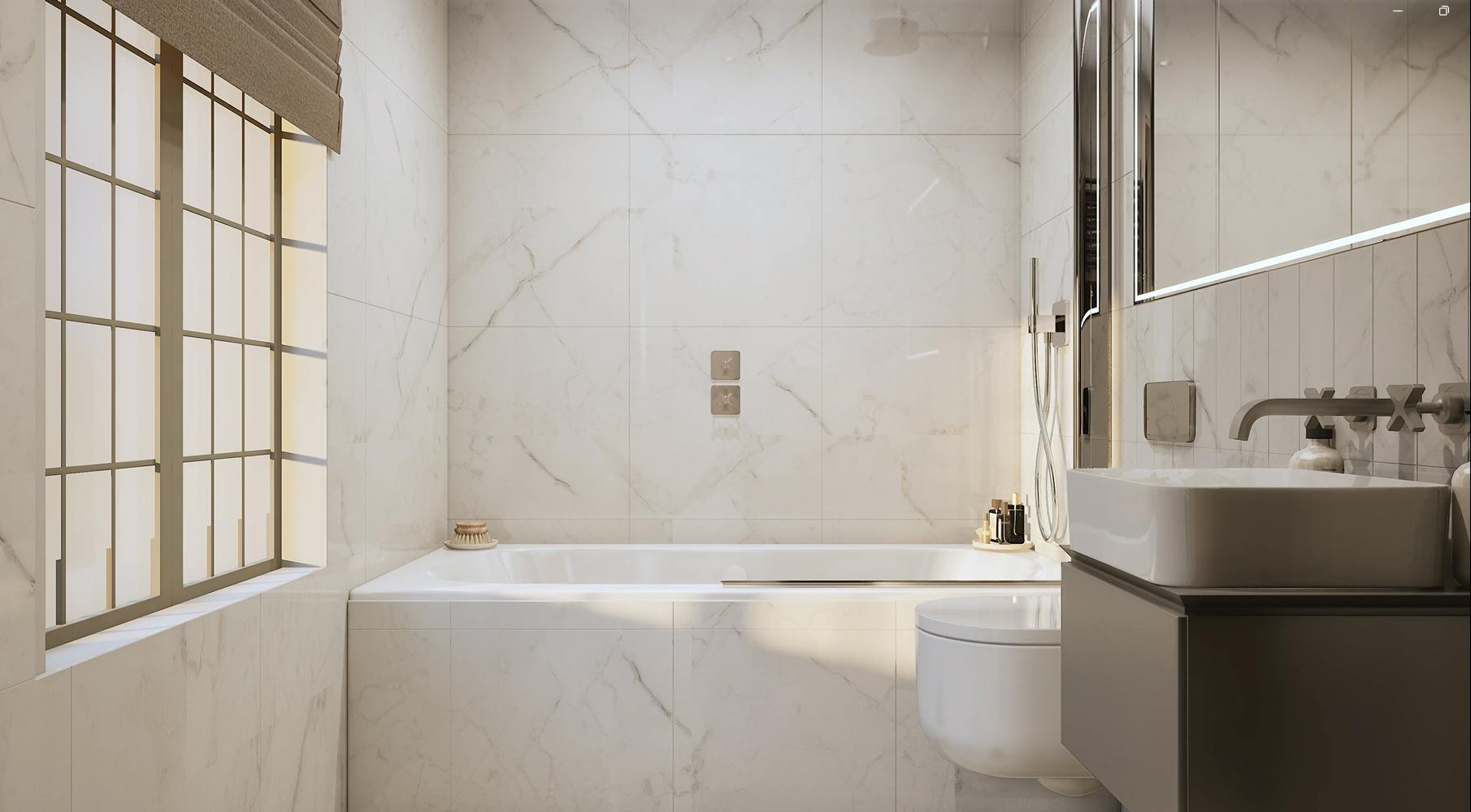 Caption: a bathroom with a sink, toilet and bathtub