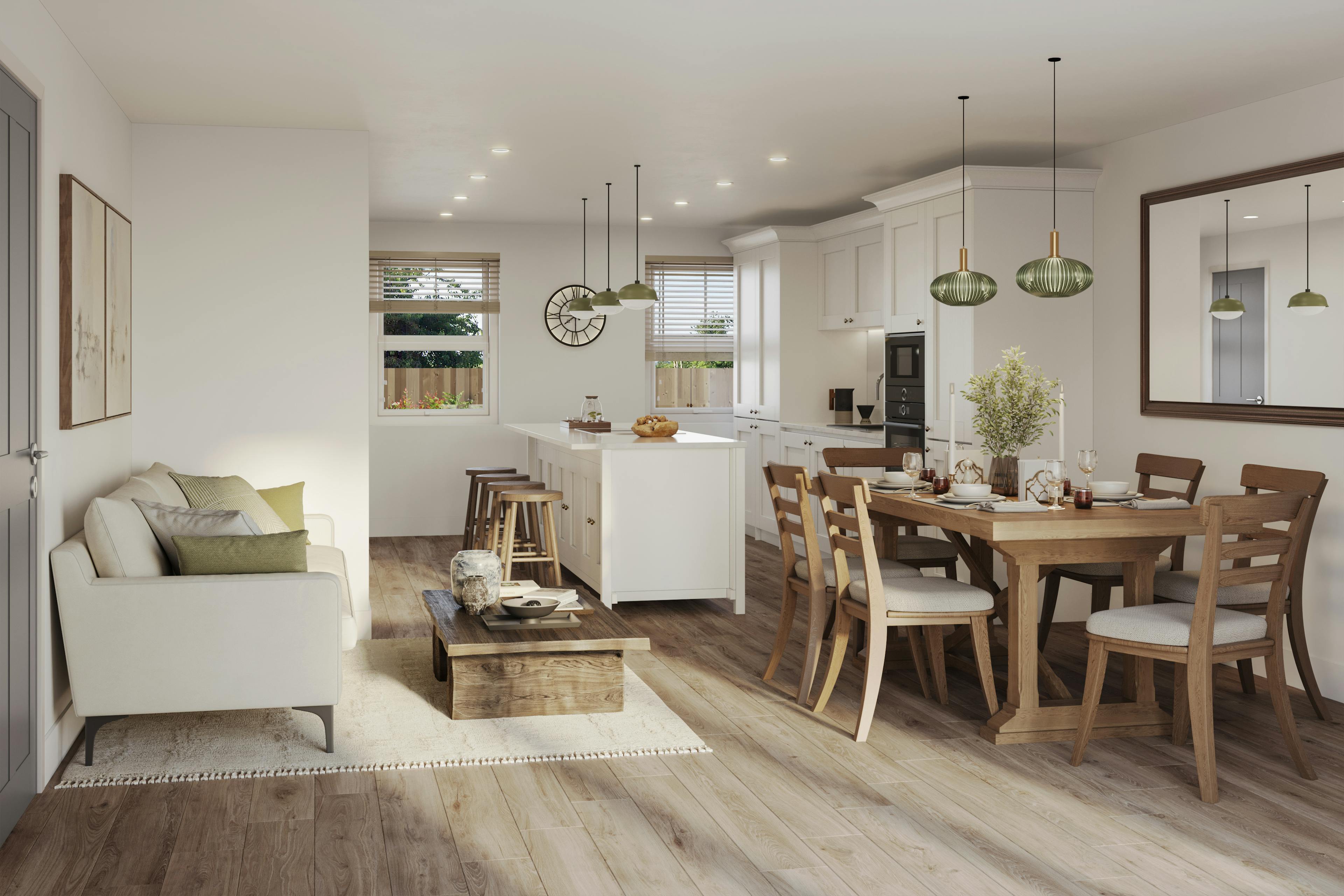 Caption: a living room and dining room area of a home