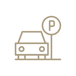 Caption: a line drawing of a car with a parking sign