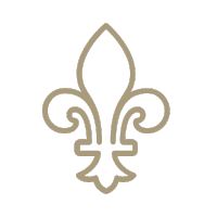 Caption: a fleur de lis logo on a green background