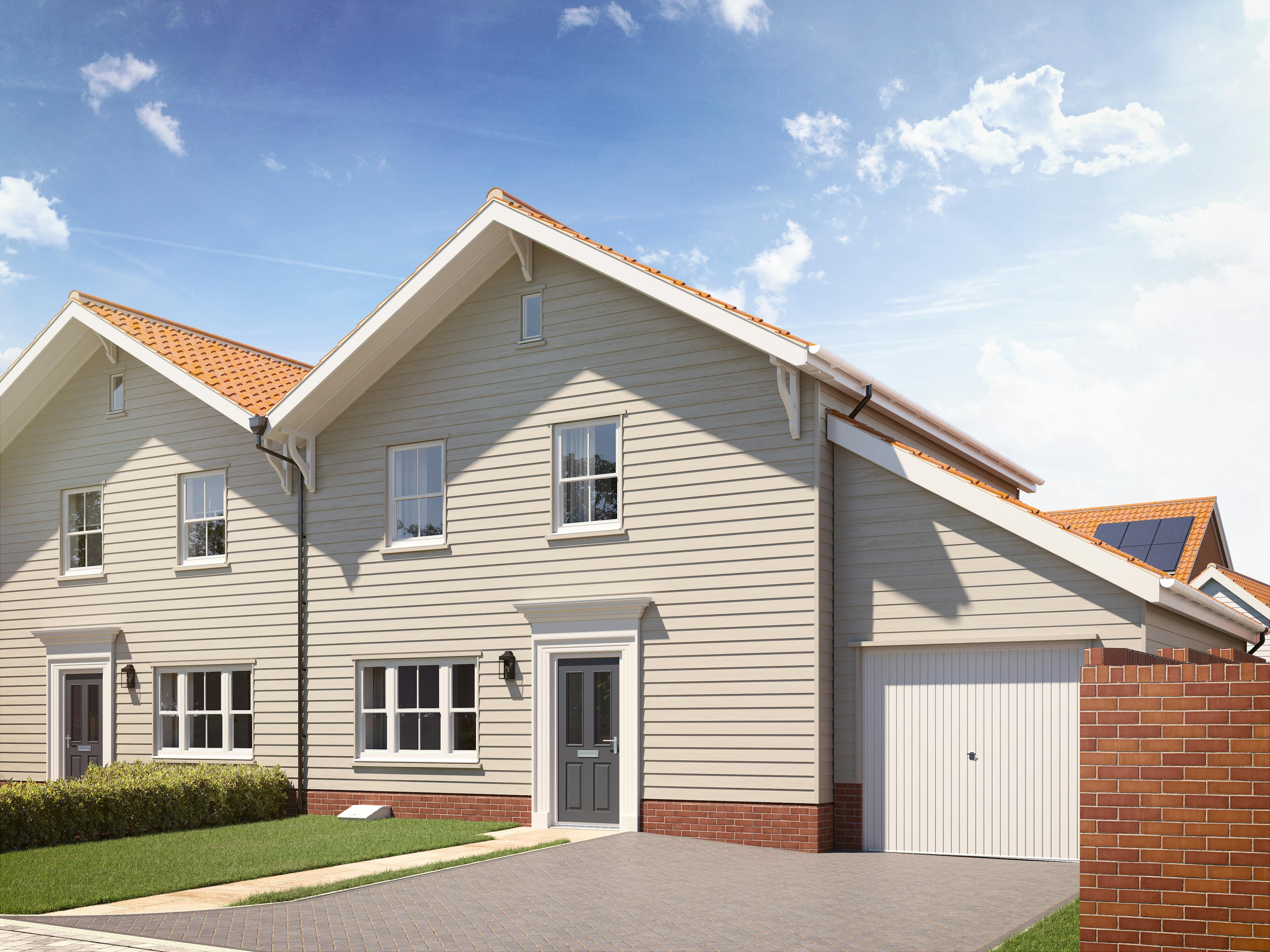 Caption: a two story house with a red roof