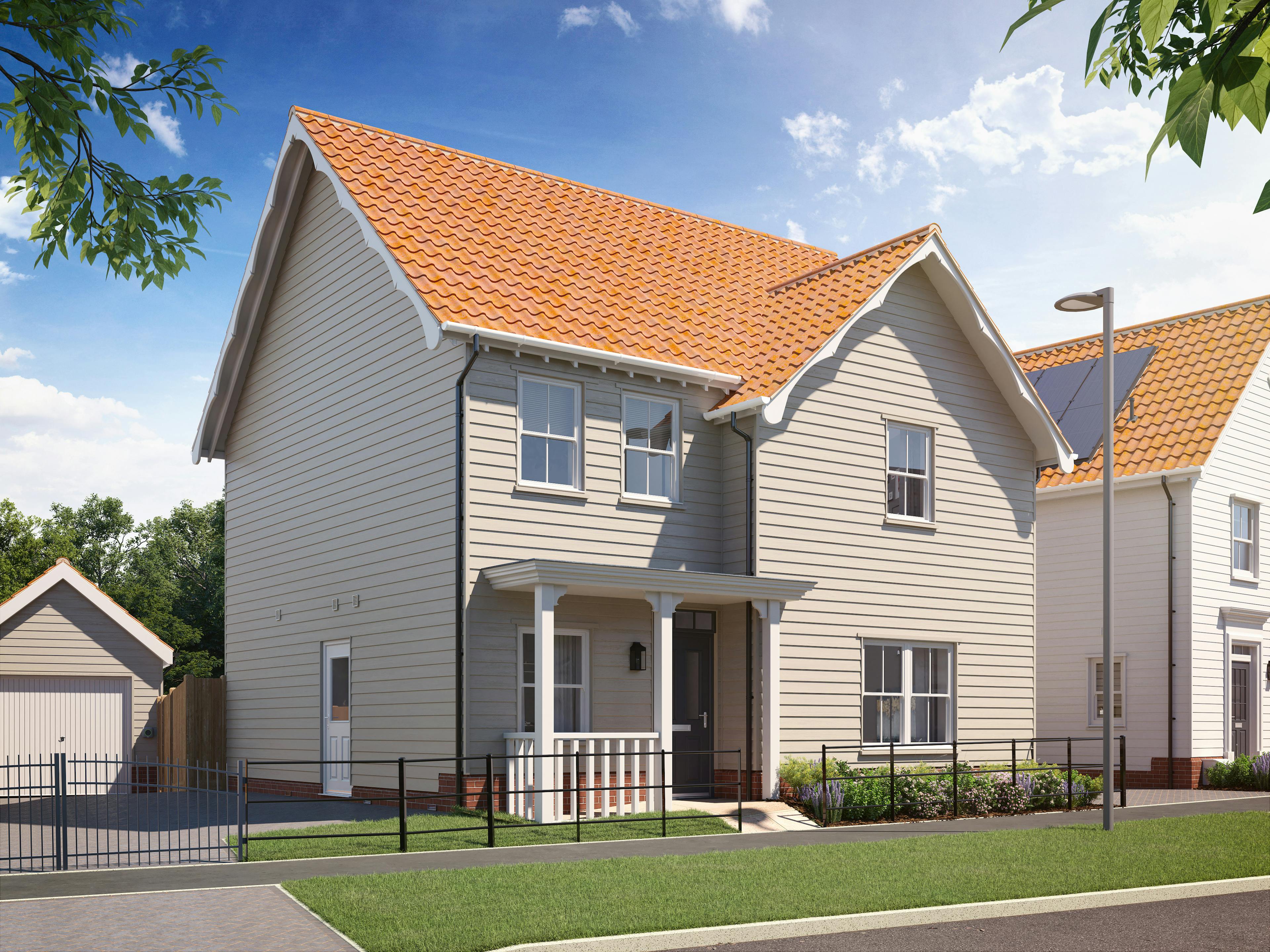 Caption: a two story house with a red tiled roof