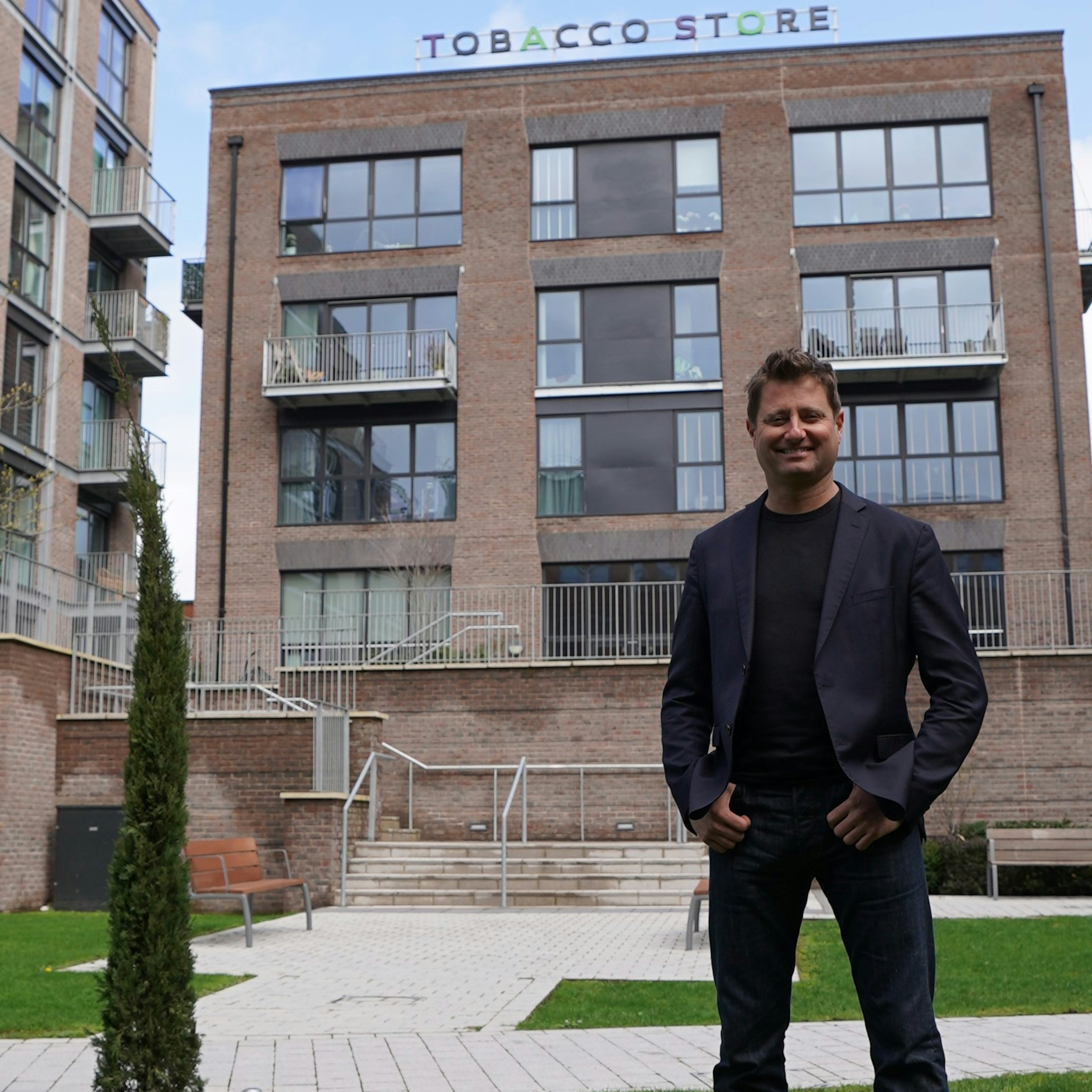George Clarke standing in front of Factory No.1 Bristol