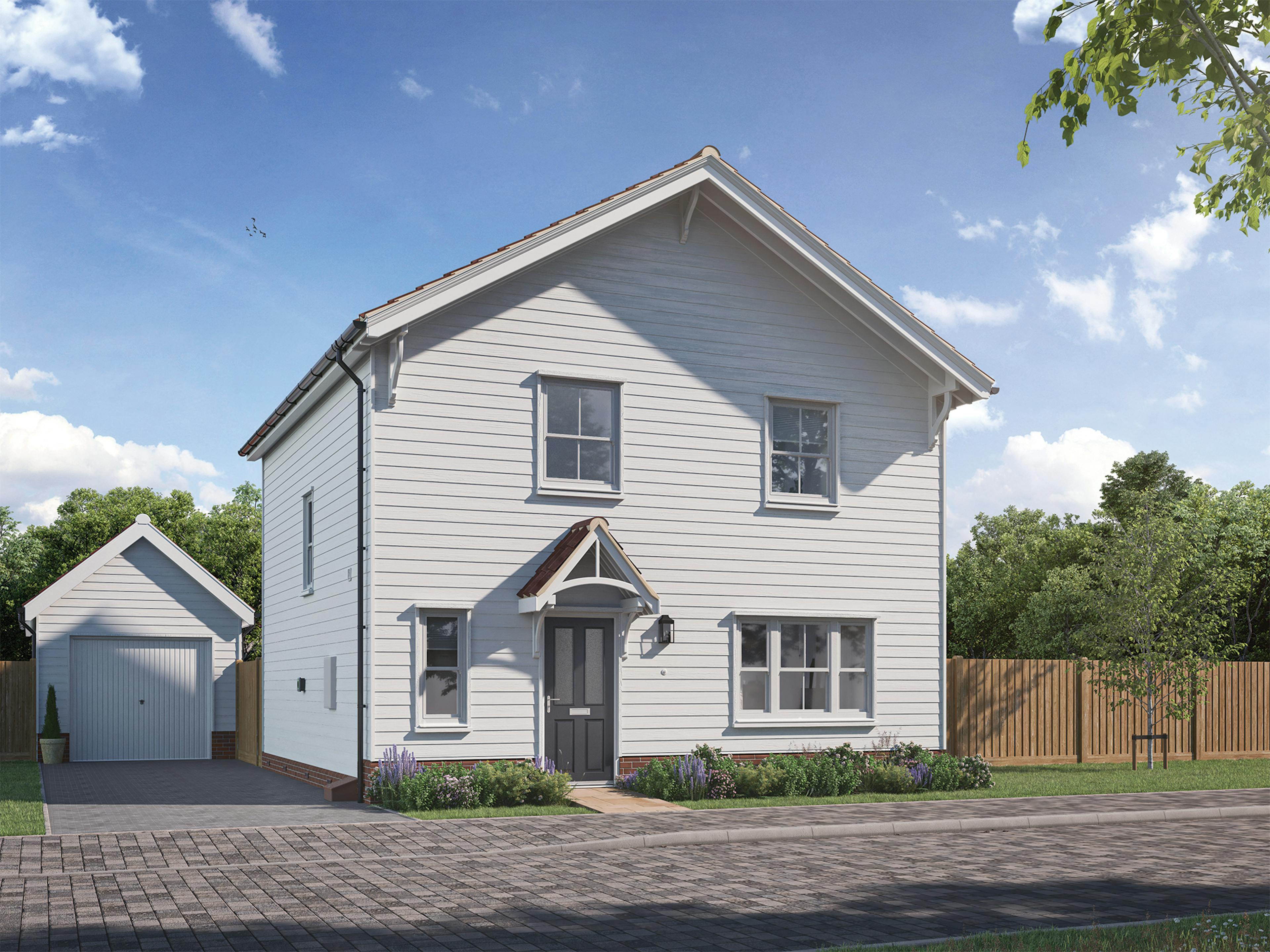 Caption: a two story white house with a driveway