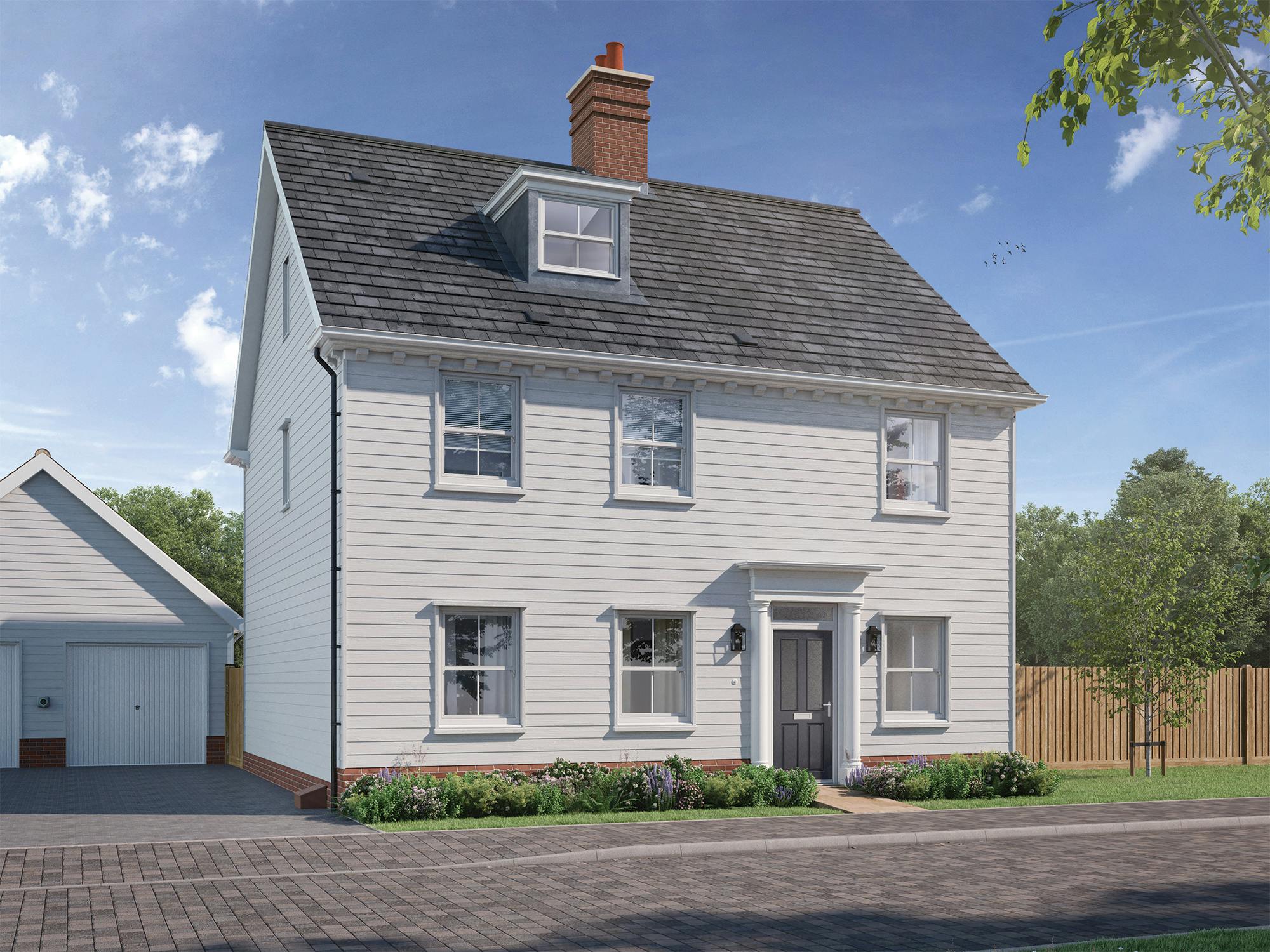 Caption: a rendering of a two story white house