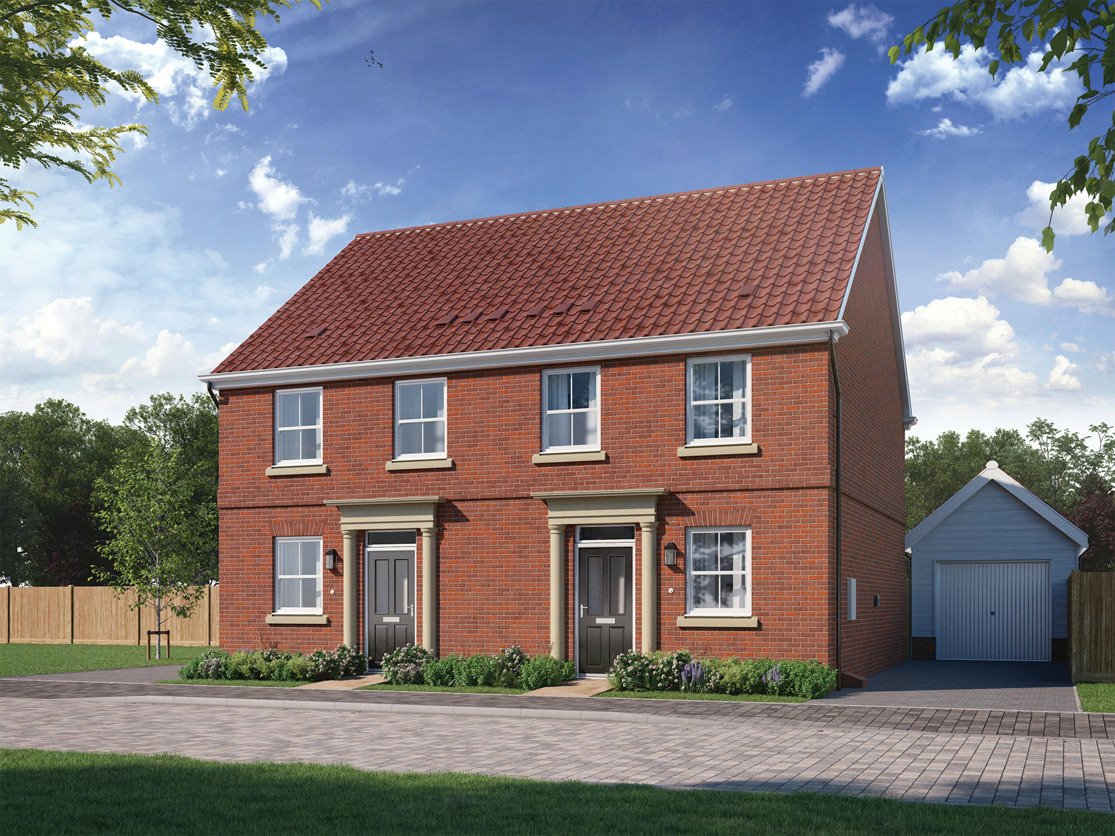 Caption: a two story brick house with a red tiled roof