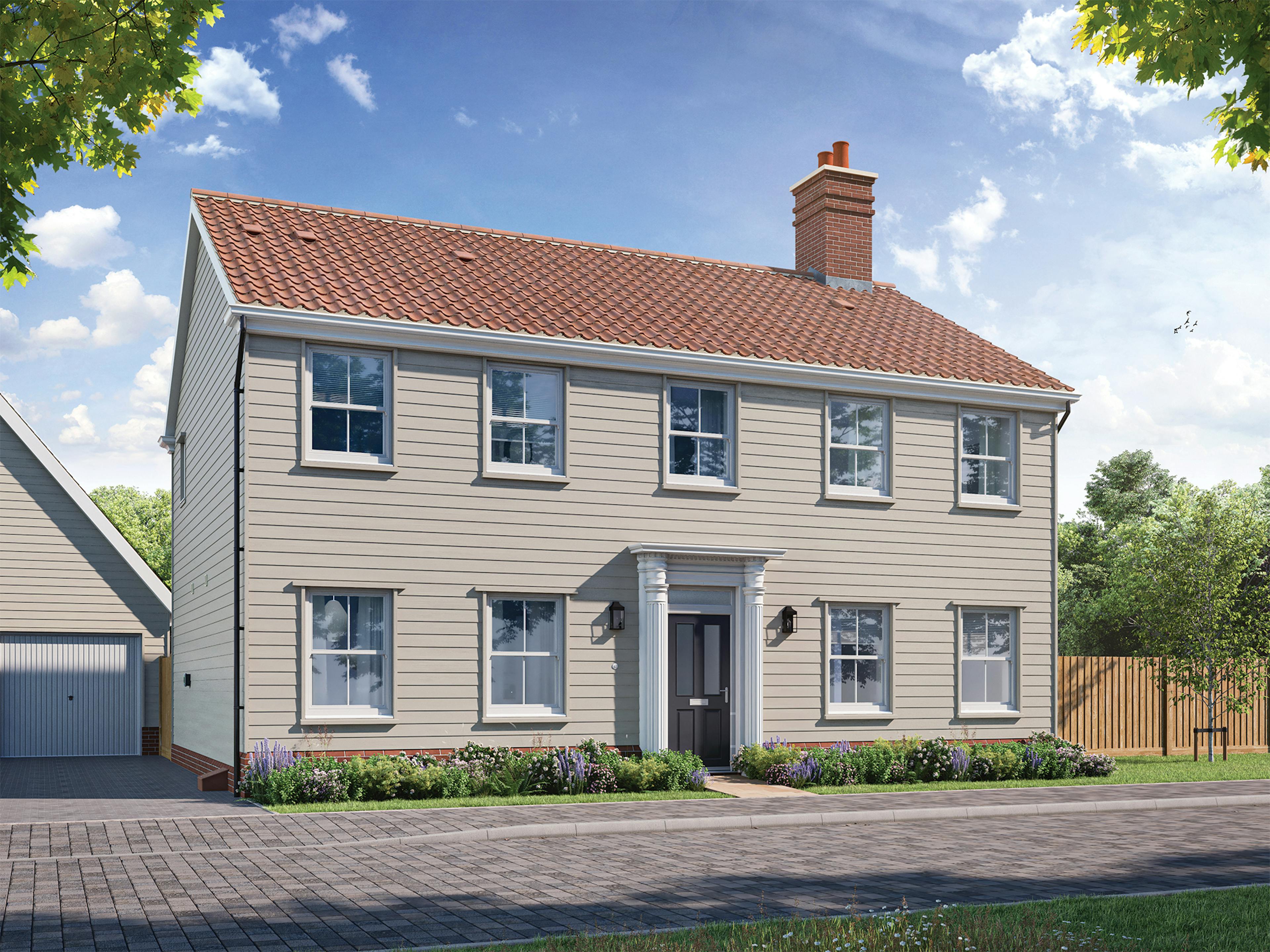 Caption: a two story house with a red tiled roof