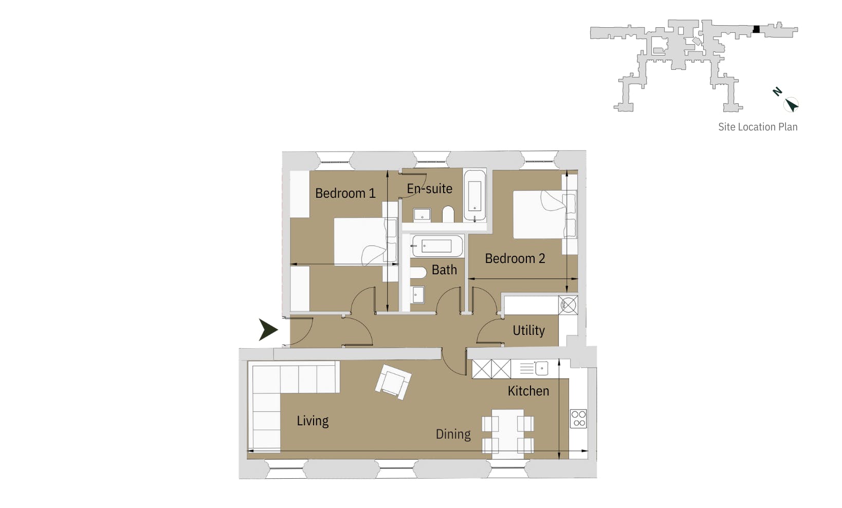 Caption: a floor plan of a two bedroom apartment