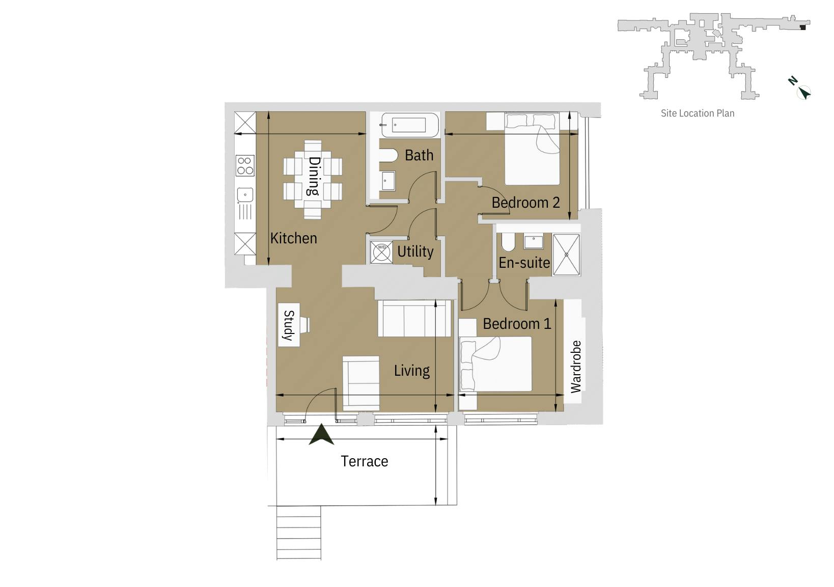 Caption: a floor plan of a two bedroom apartment