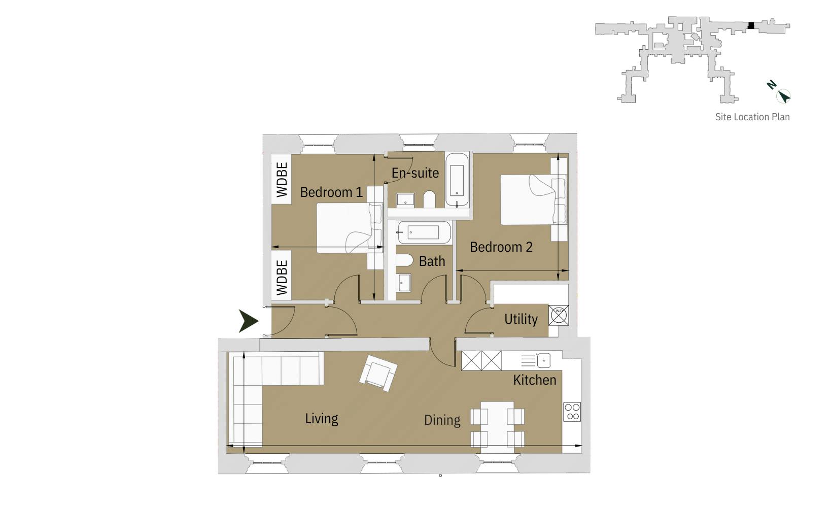 Caption: a floor plan of a two bedroom apartment