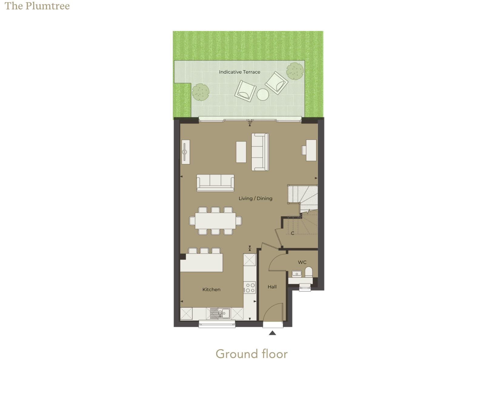 Caption: a floor plan of a house with a green roof