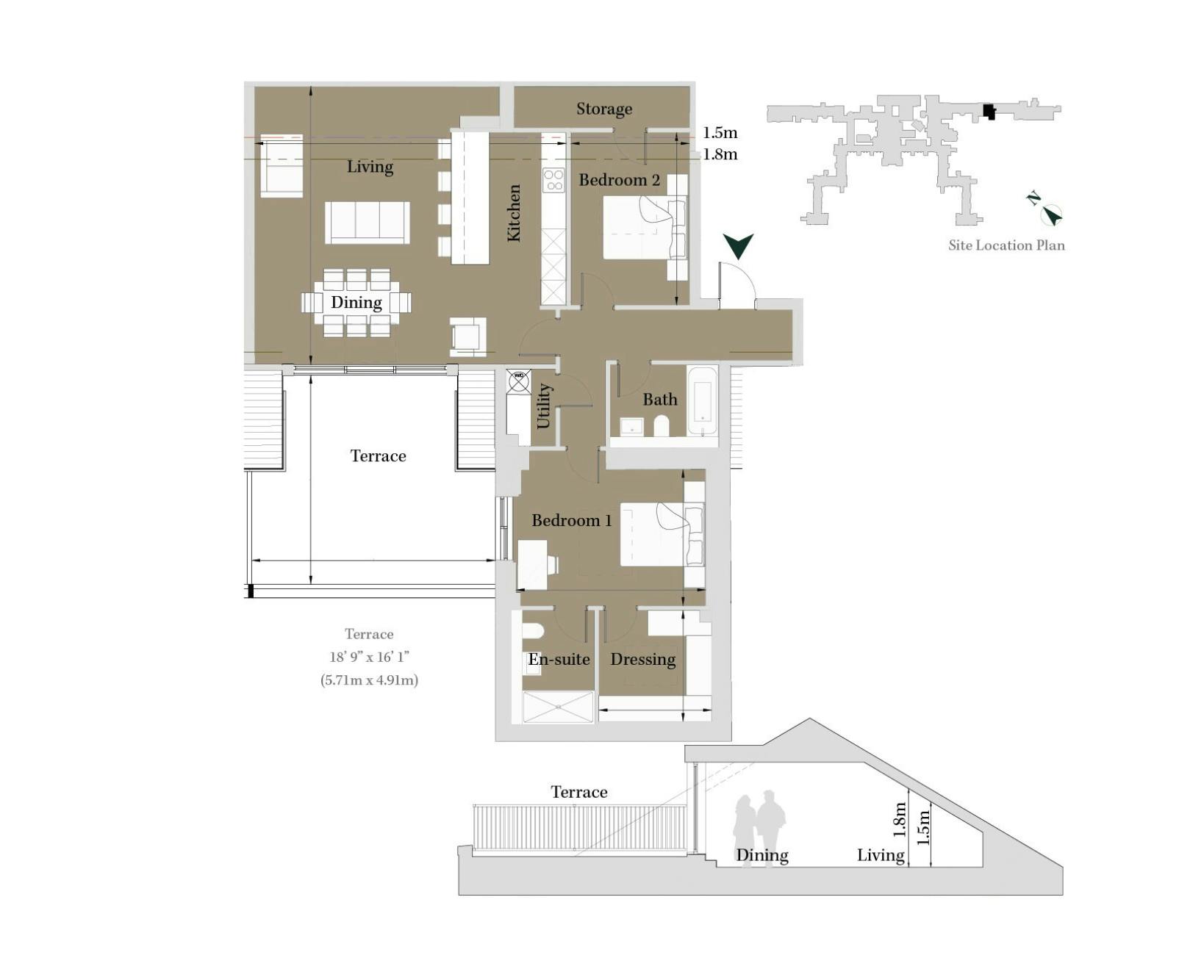 Caption: a floor plan of a house with a kitchen and living room
