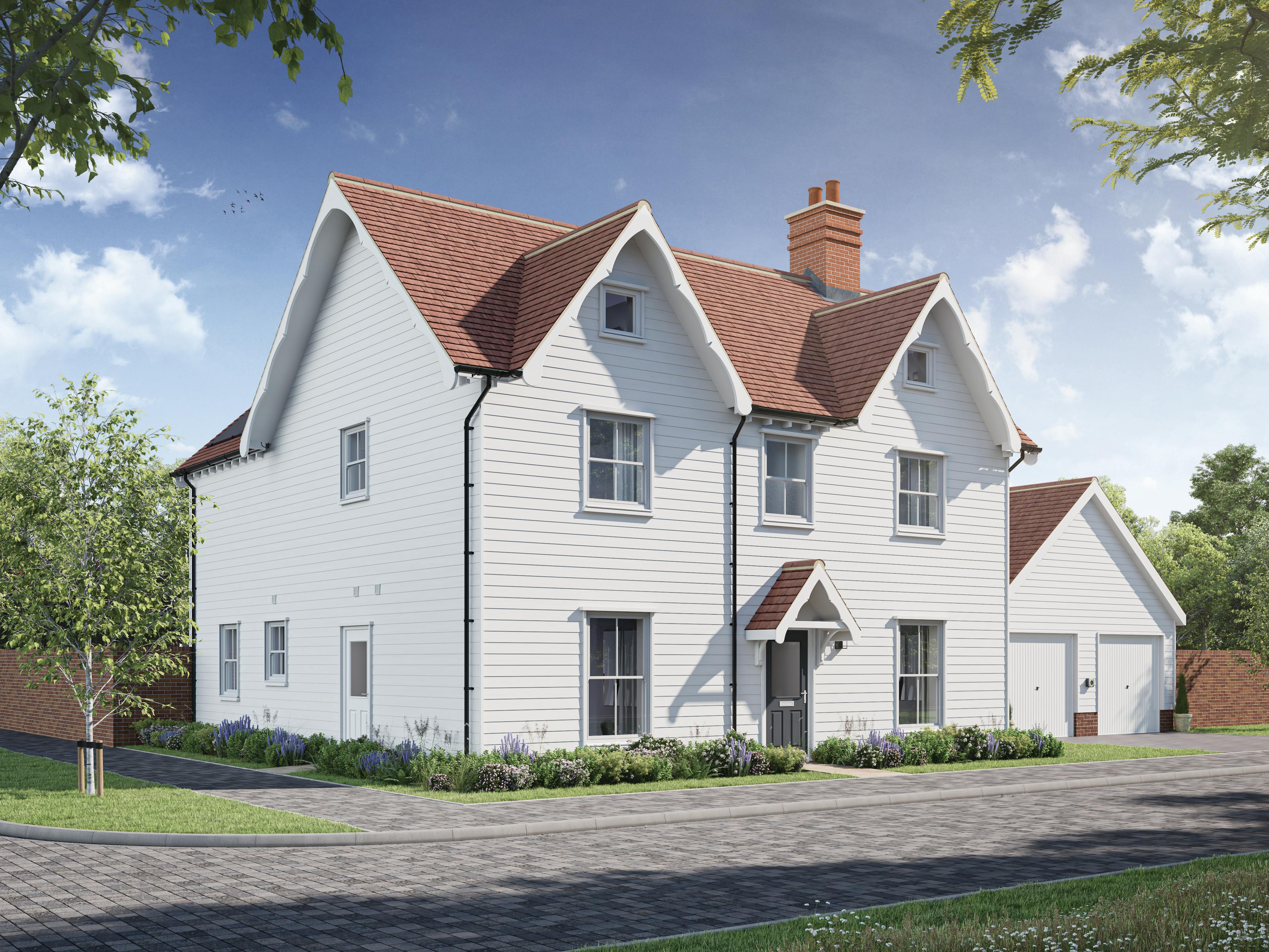 Caption: a large white house with a red roof