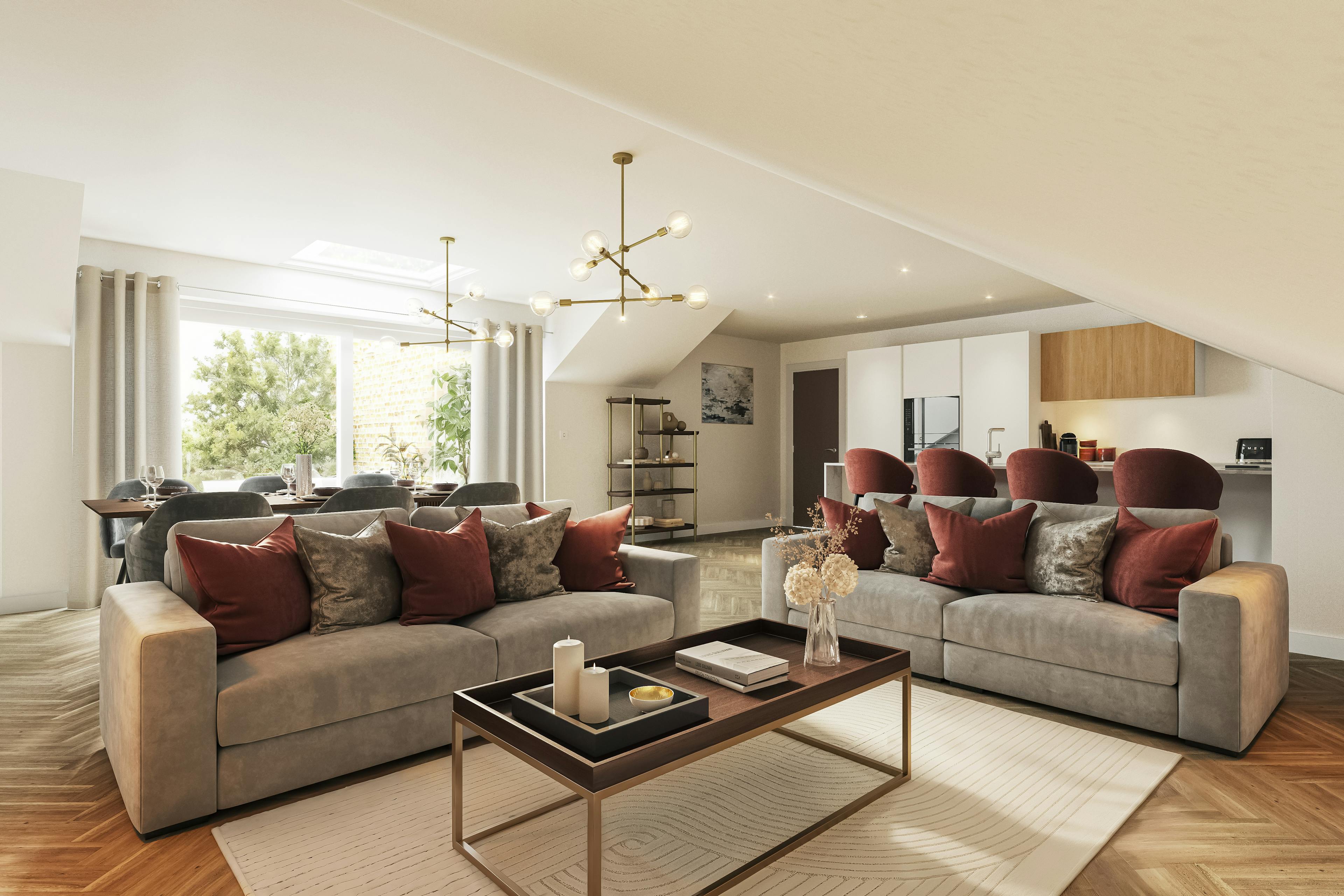 Caption: a living room with two couches and a coffee table