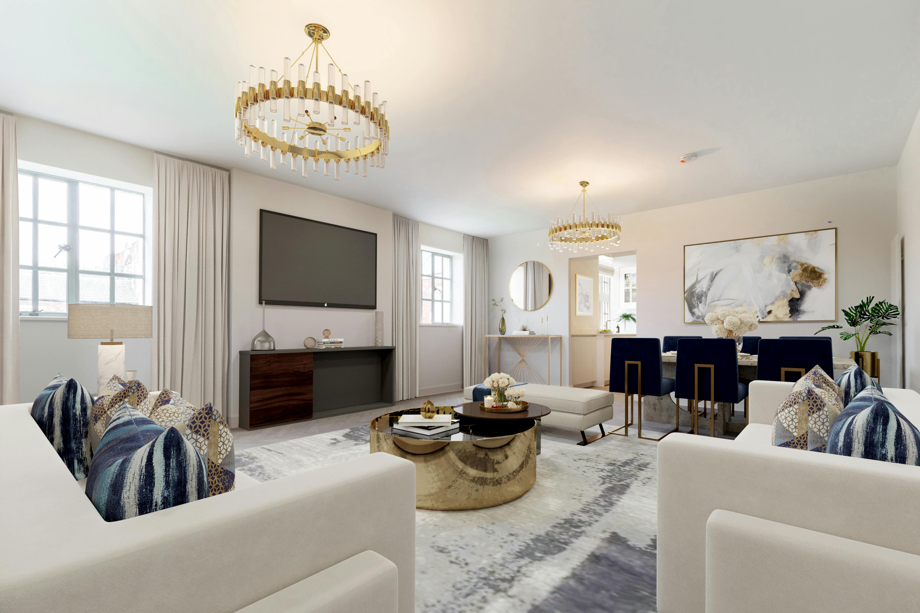 Caption: a living room filled with furniture and a flat screen tv