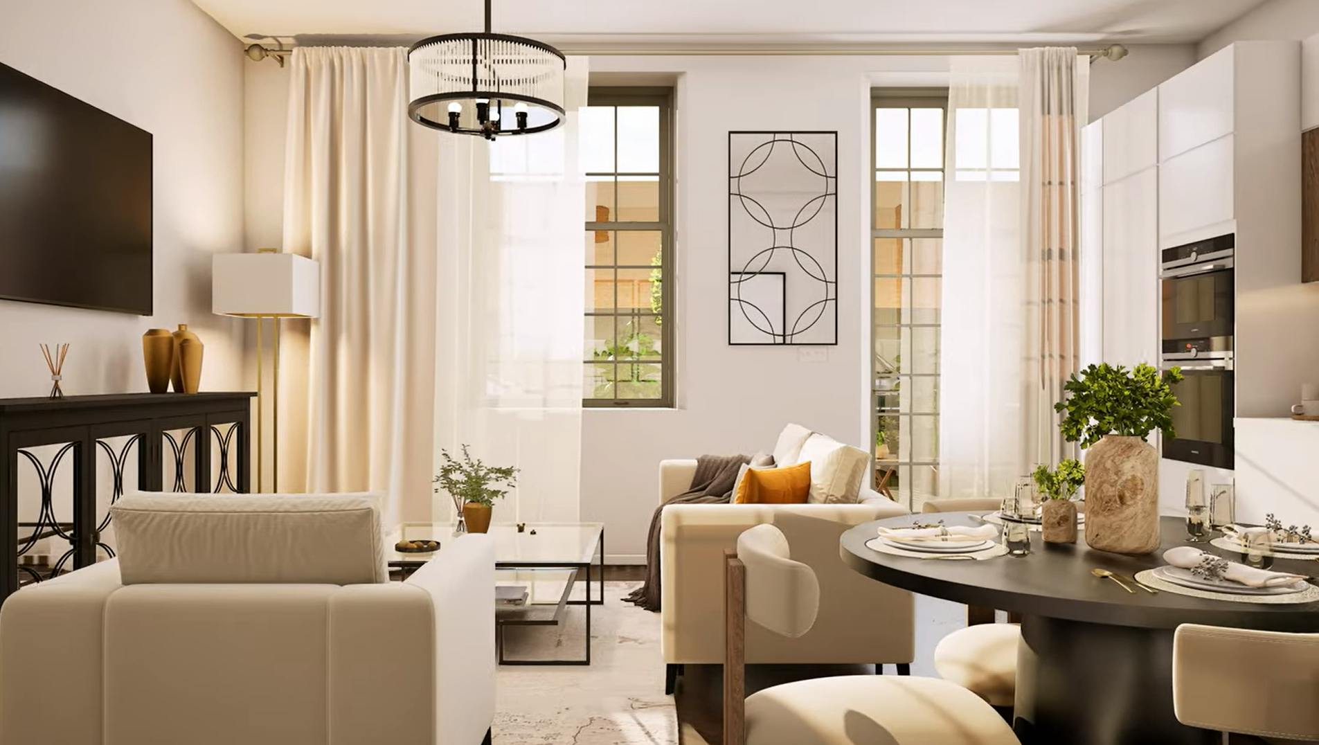 Caption: a living room filled with furniture and a flat screen tv