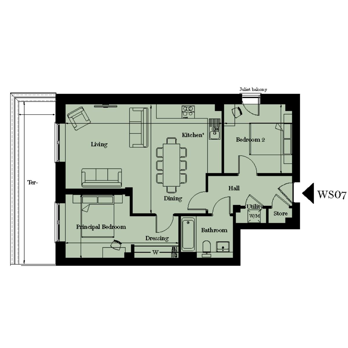 Caption: a floor plan of a two bedroom apartment