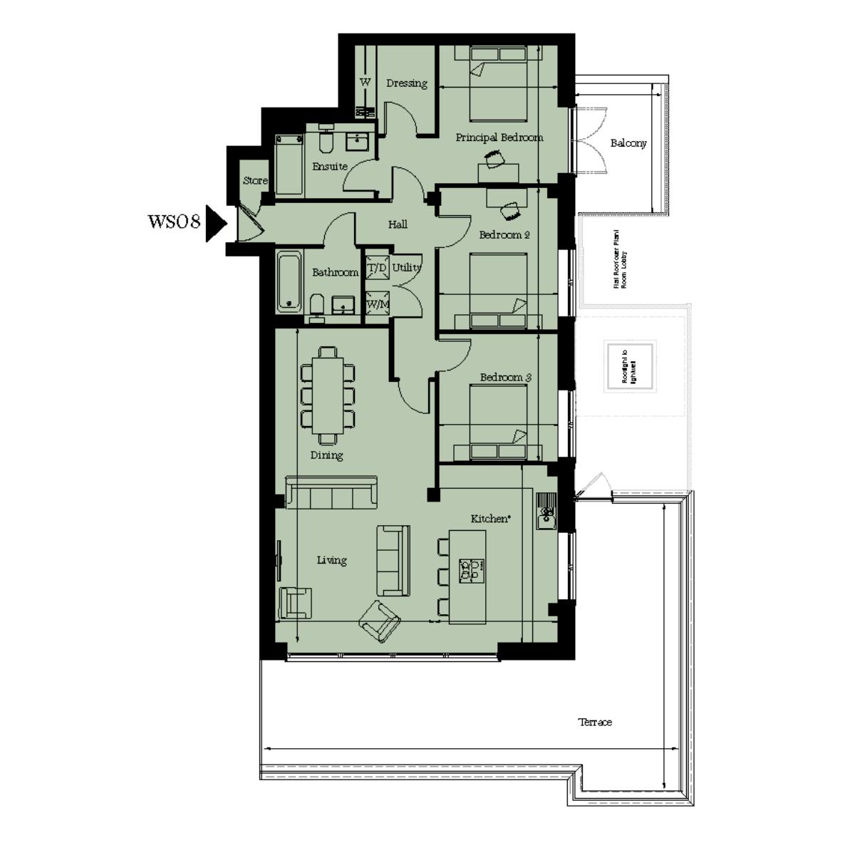 Caption: a floor plan of a three bedroom apartment
