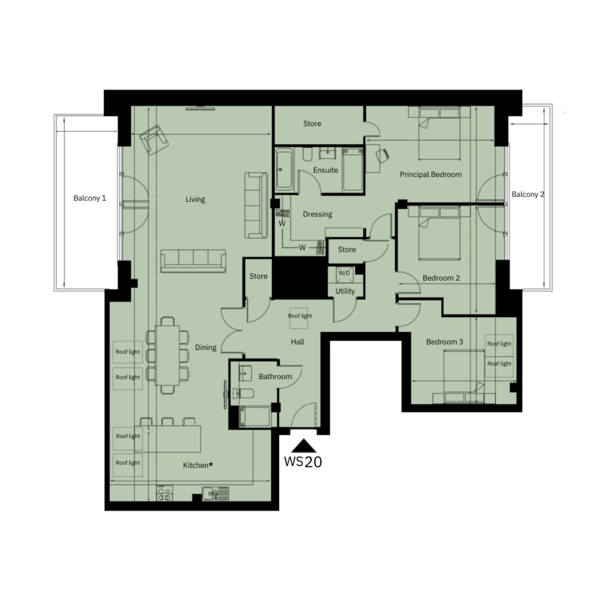 Caption: a floor plan of a two bedroom apartment