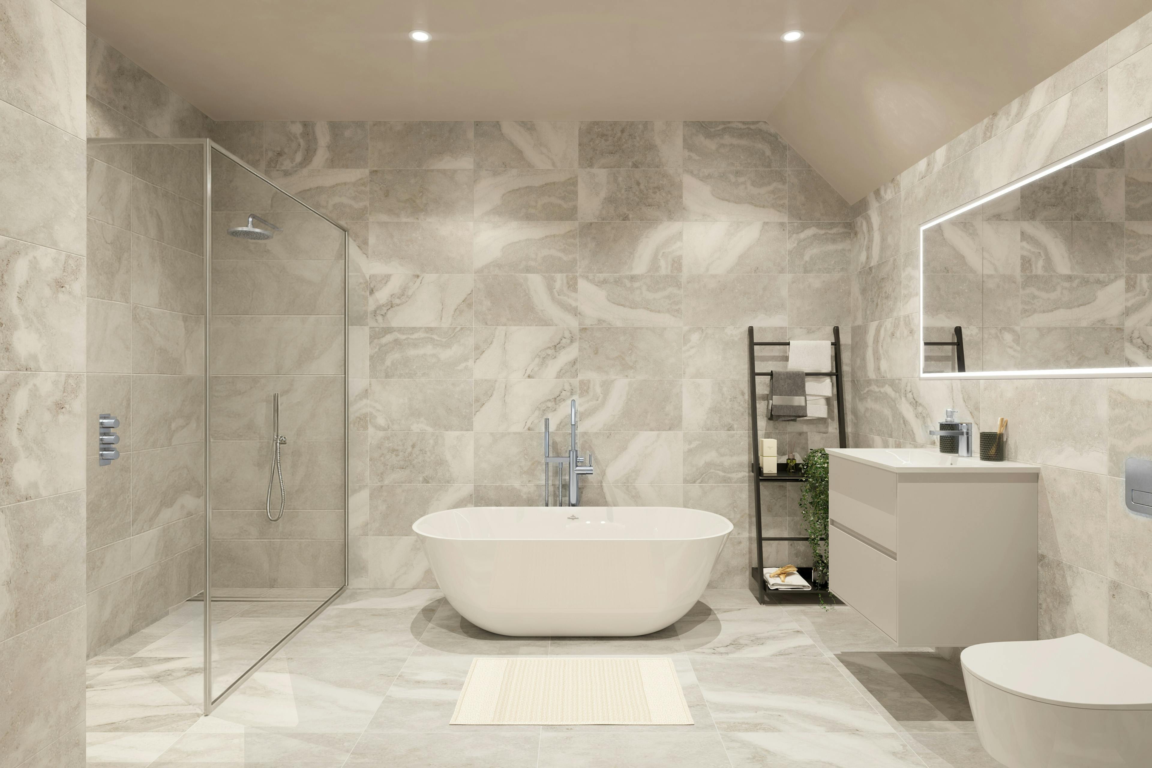 Caption: a white bath tub sitting next to a white toilet