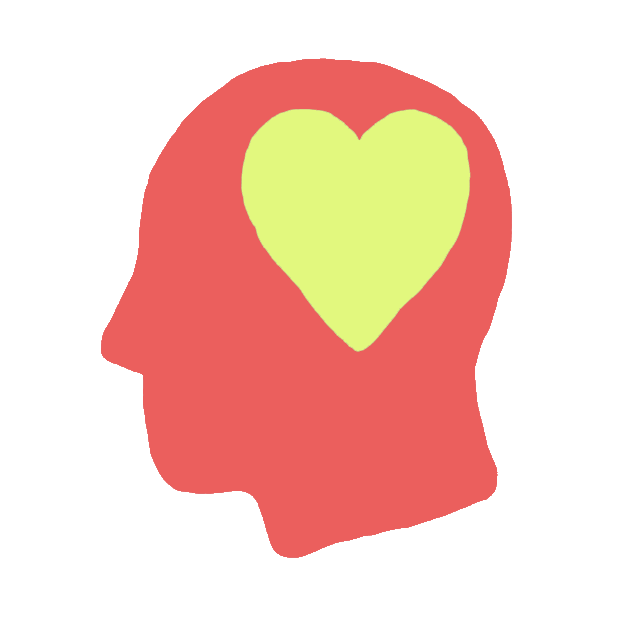 Red and yellow illustration of a head silhouette with heart