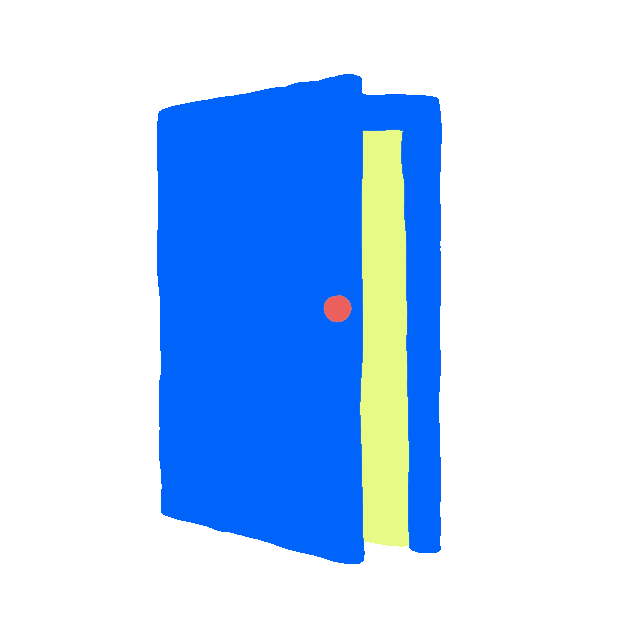 Blue and florescent yellow illustration of a door ajar