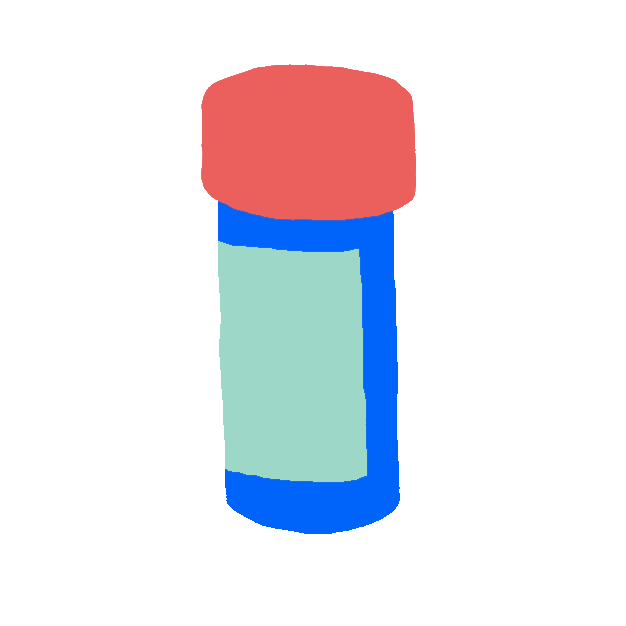 Multicolor illustration of a pill bottle