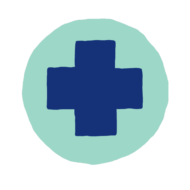 Multicolor illustration of a blue cross.