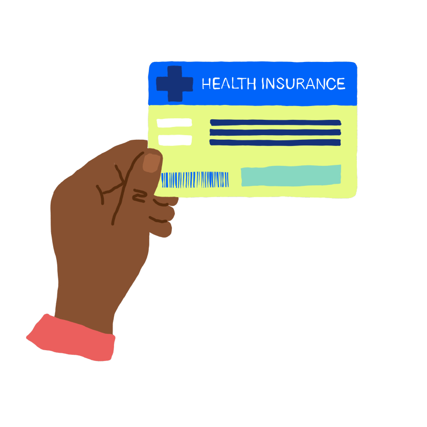 Multicolor illustration of hand with insurance card.