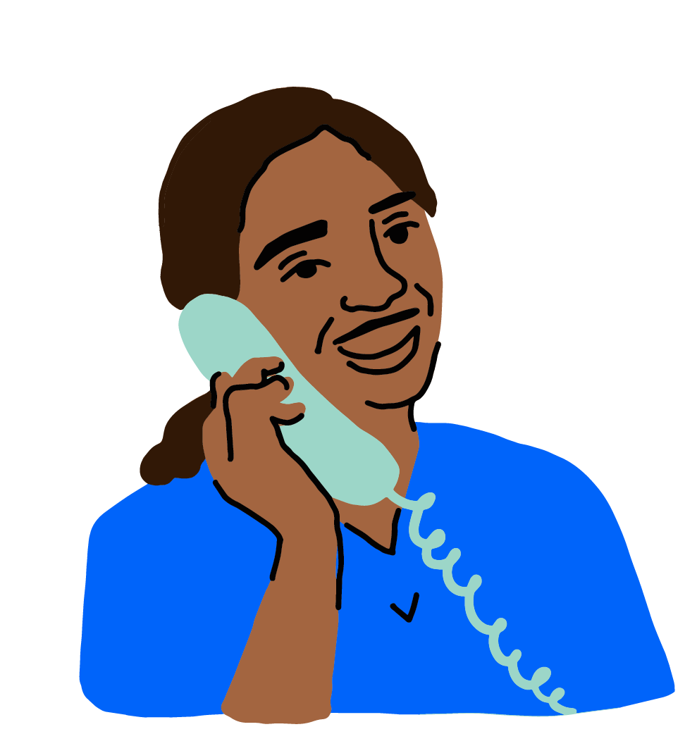 Multicolor illustration of a person on the phone.