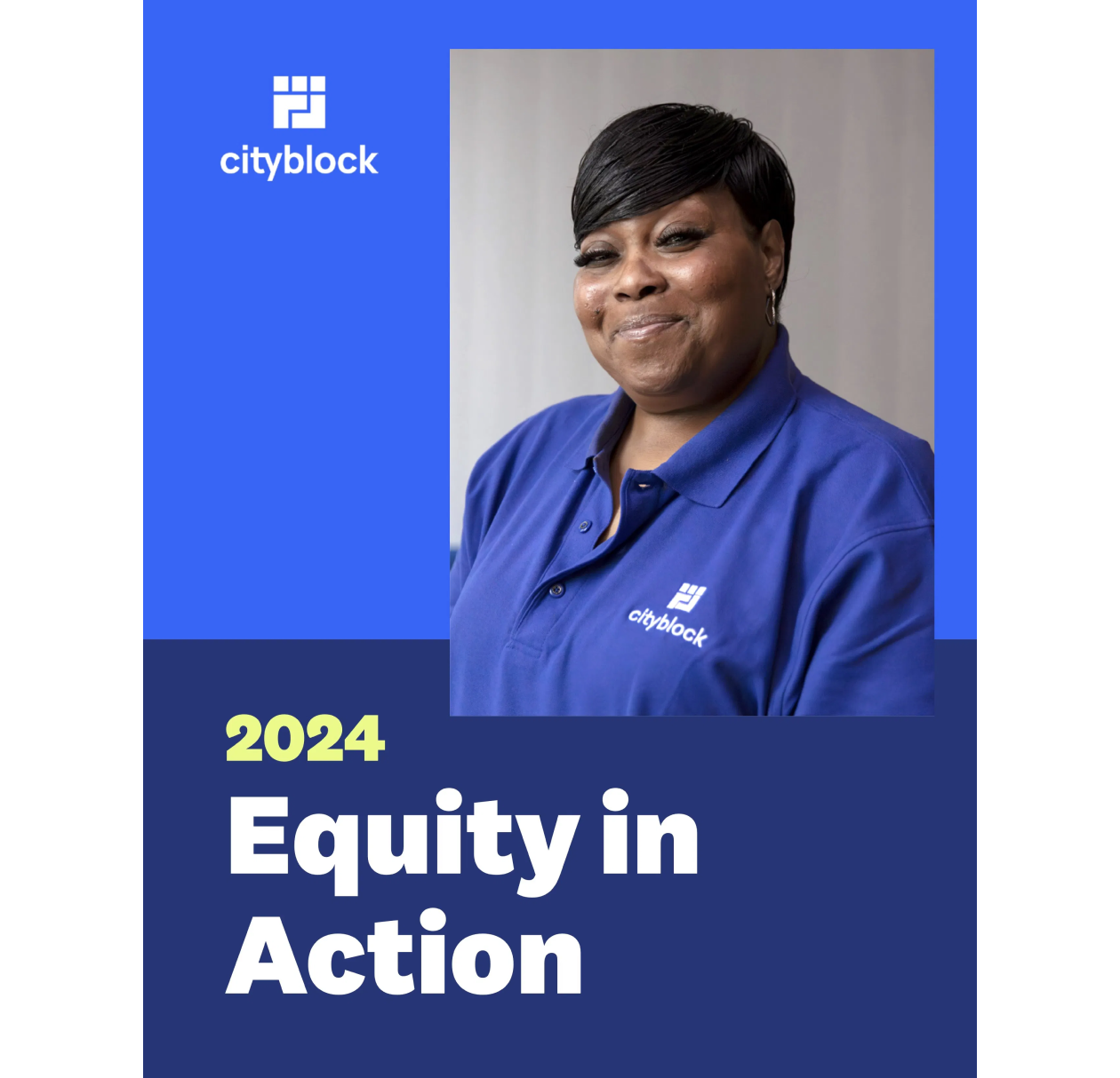 Multicolor image of person smiling with the title 2024 Equity in Action