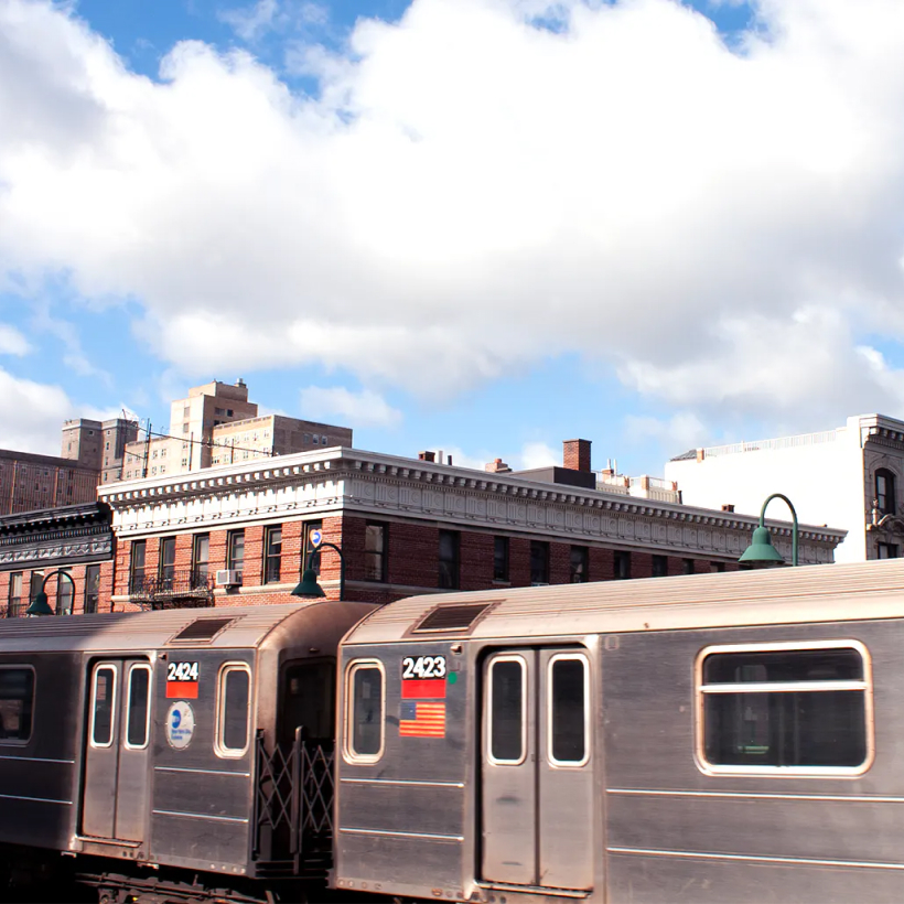 Photo of a subway car above ground in New York