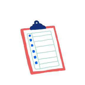 Multicolor illustration of red clipboard with document.