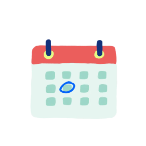 Multicolor illustration of calendar with a date circled.