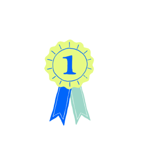 Multicolor number one badge icon.