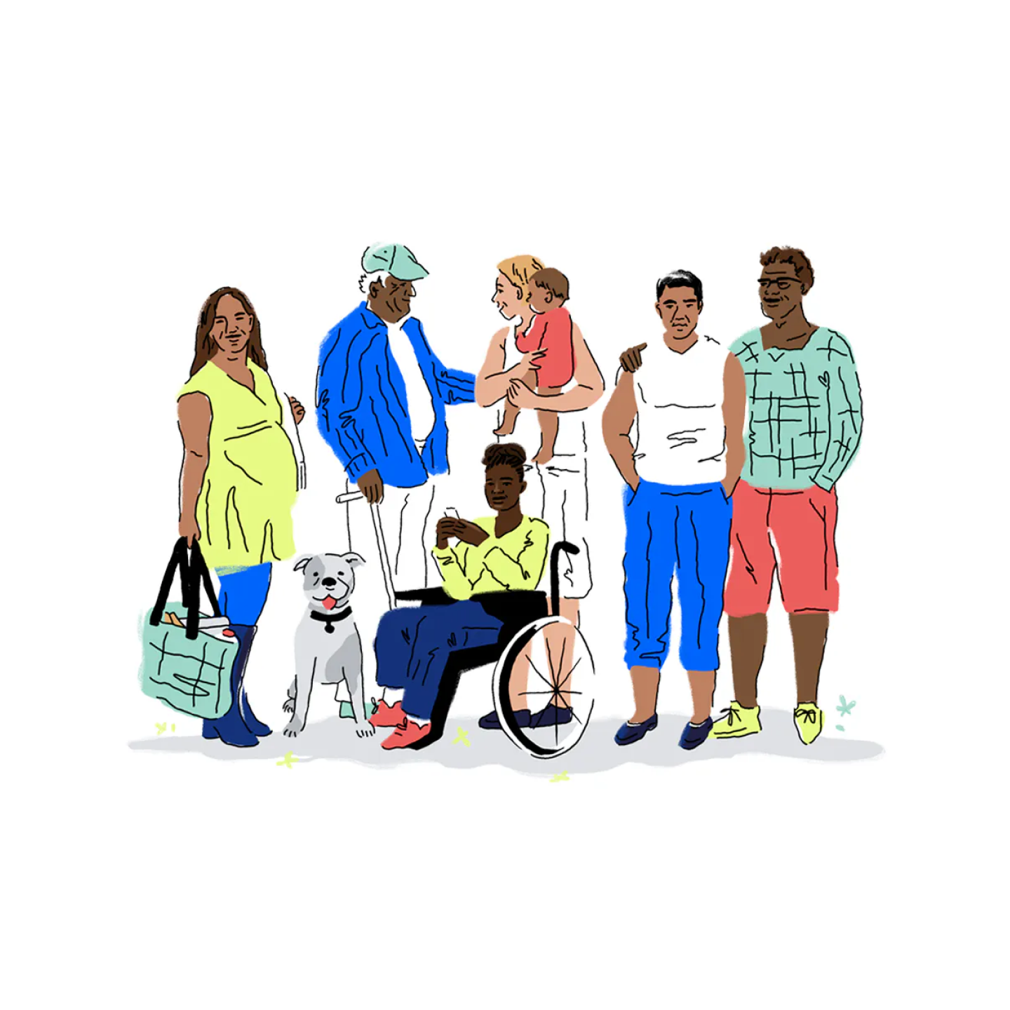 Multicolor illustration of a group of people.
